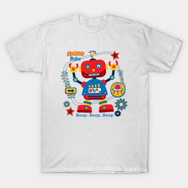 Space Robot Cartoon T-Shirt by Mako Design 